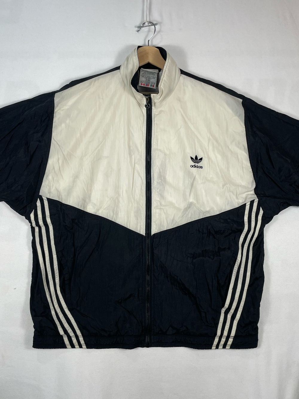 Vintage Adidas Black White Trefoil Track Windbreaker Warmup Light Jacket Sz XL - Picture 8 of 14
